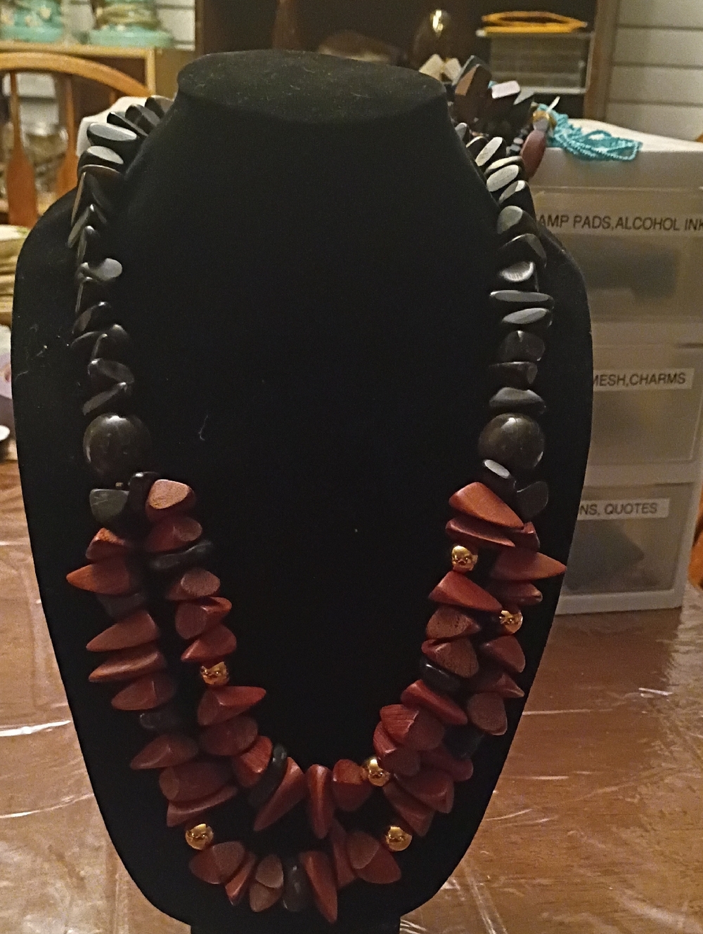 Handcrafted Brown and Black Layered Bead Necklace